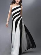Romwe One-shoulder Cutout Contrast Stiped Dress