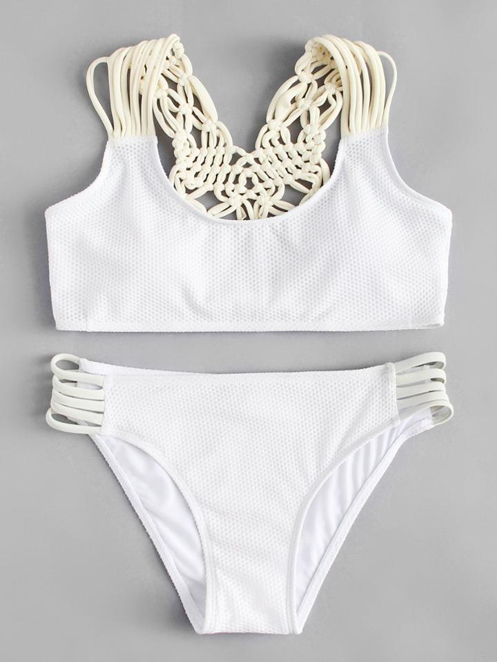 Romwe Woven Net Bikini Set