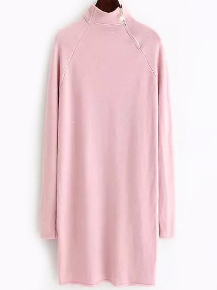 Romwe Turtleneck Pink Sweater Dress With Zipper