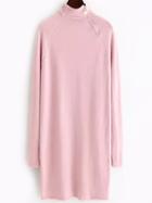 Romwe Turtleneck Pink Sweater Dress With Zipper