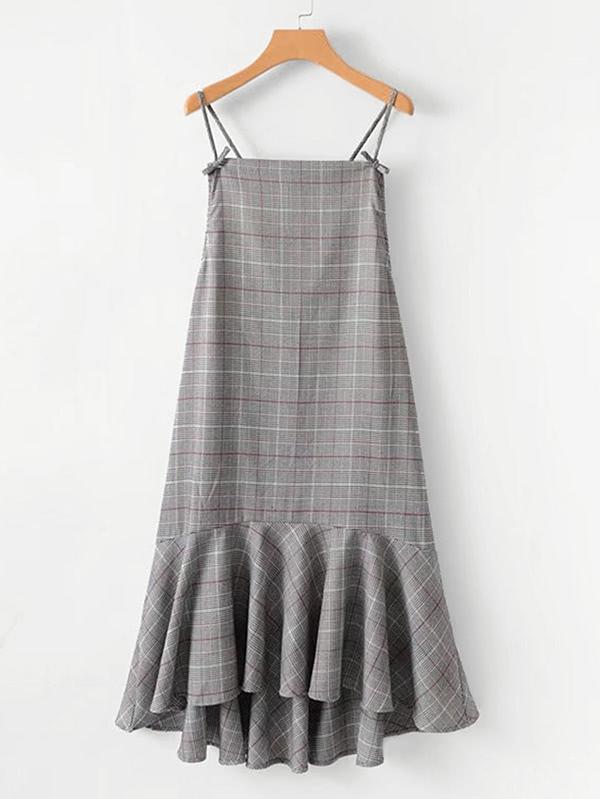 Romwe Drop Waist Glen Plaid Cami Dress
