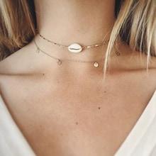 Romwe Shell & Disc Detail Layered Chain Necklace