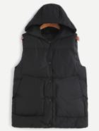 Romwe Black Dual Pocket Front Hooded Padded Vest Coat