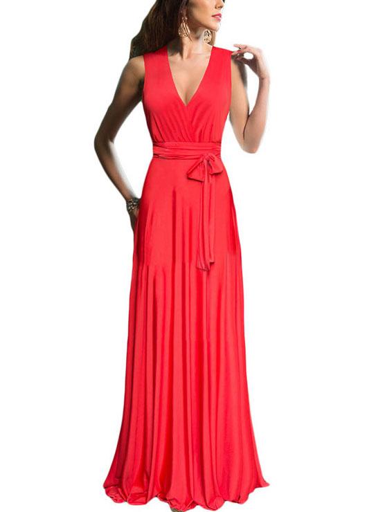 Romwe V-neck Self-tie Crisscross Maxi Dress