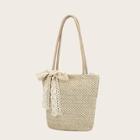 Romwe Bow Tie Decor Woven Tote Bag