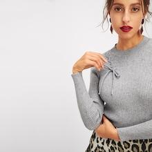 Romwe Lace Up Slim Fitted Ribbed Knit Sweater