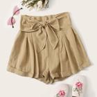 Romwe Paperbag Waist Tie Front Cuffed Shorts