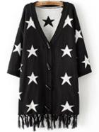 Romwe Stars Print Fringe Duffle Long Cardigan