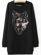 Romwe Leopard Print Long Black Sweatshirt