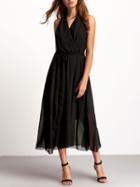 Romwe Black Deep V Neck Sleeveless Tie Waist Dress