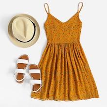 Romwe Ditsy Print Smock Cami Dress