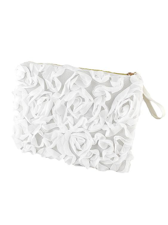 Romwe White Zipper Rose Clutches Bag