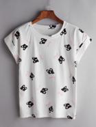 Romwe White Gloves Print Cuffed T-shirt