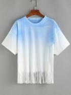 Romwe Blue Ombre Fringe T-shirt