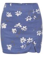 Romwe Flower Print Slit Bodycon Skirt