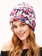 Romwe Multicolor Cable Knit Beanie Hat
