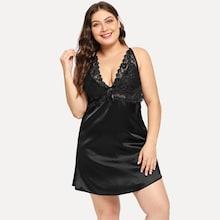 Romwe Plus Crisscross Back Contrast Lace Satin Dress