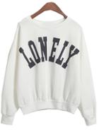 Romwe Lonely Print Crop Loose White Sweatshirt