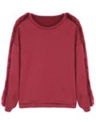 Romwe Contrast Faux Fur Wine Red Sweatshirt