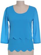 Romwe Open Back Scalloped Hem Chiffon Blue Top