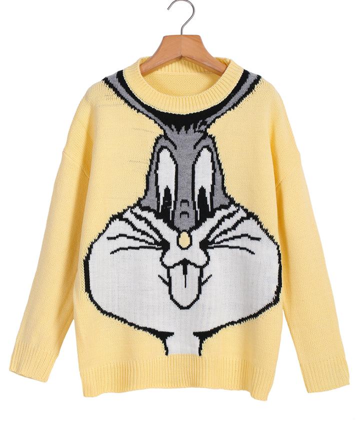Romwe Rabbit Print Loose Knit Sweater