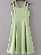 Romwe Green Zipper Side Double Strap Dress
