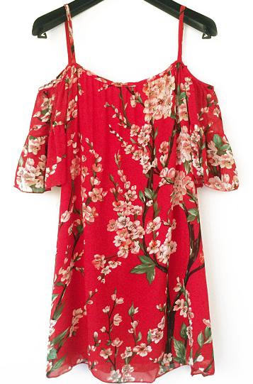 Romwe Spaghetti Strap Florals Chiffon Shift Dress
