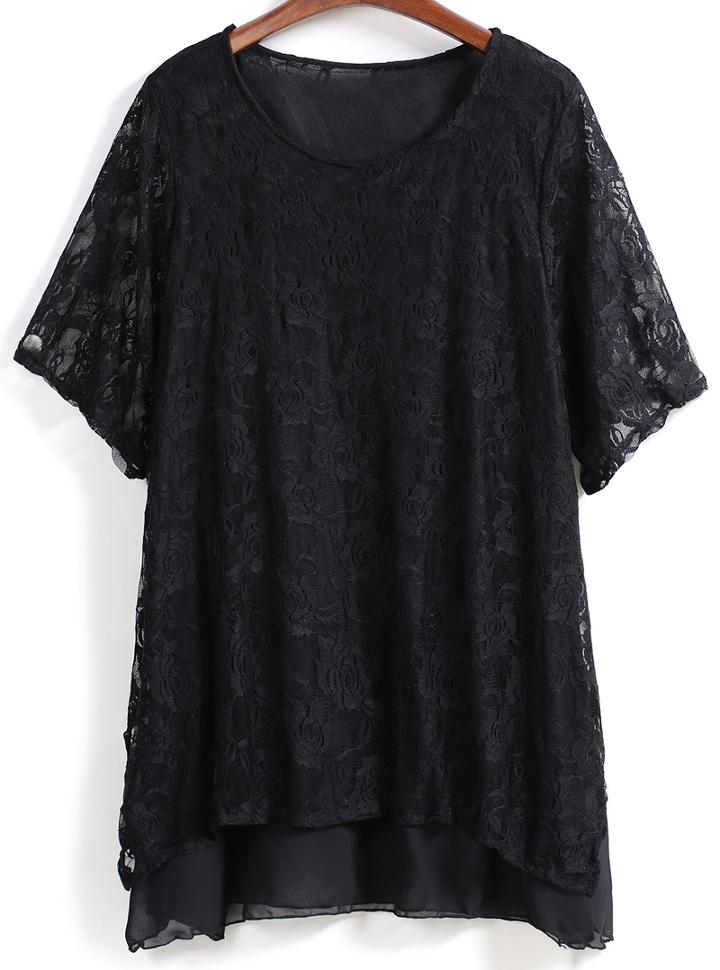 Romwe Round Neck Lace Loose Top