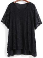 Romwe Round Neck Lace Loose Top