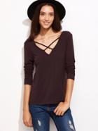 Romwe Red Criss Cross V Neck T-shirt