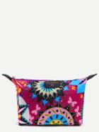 Romwe Hot Pink Circle Print Zip Top Makeup Bag
