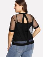 Romwe Keyhole Back Mesh Tee With Cami Top