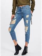 Romwe Cut Out Hem Extreme Distressing Jeans