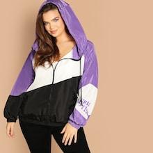 Romwe Plus Cut-and-sew Letter Jacket