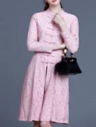 Romwe Pink Collar Knee Length Split Lace Dress