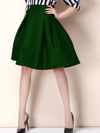 Romwe Zipper Flare Green Skirt