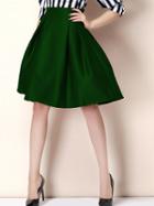 Romwe Zipper Flare Green Skirt