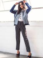 Romwe Pleated Waistband Pinstripe Peg Pants With Hidden Pocket