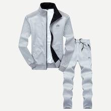 Romwe Guys Embroidery Zip Through Sweatshirt With Pants
