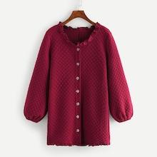 Romwe Ruffle Trim Single Breasted Outerwear
