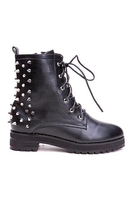 Romwe Rivets Embellished Fashion Black Boots