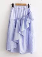 Romwe Vertical Striped Frill Trim Skirt