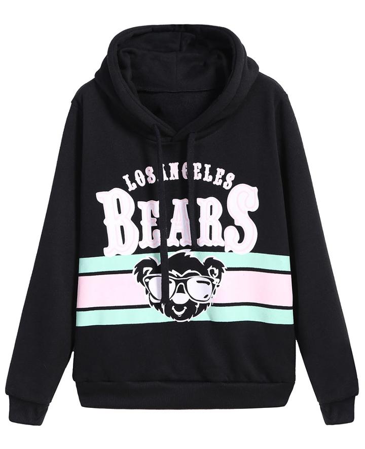 Romwe Hooded Bears Print Sweatshirt