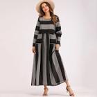 Romwe Dual Pocket Block Stripe Longline Dress