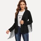 Romwe Notch Collar Fringe Embellished Solid Blazer
