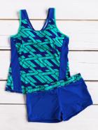 Romwe Blue Printed Two-piece Swimwear