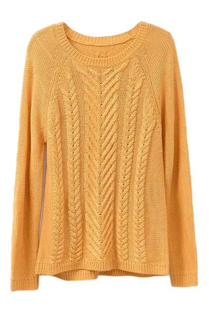 Romwe Twist Pattern Knitted Yellow Jumper