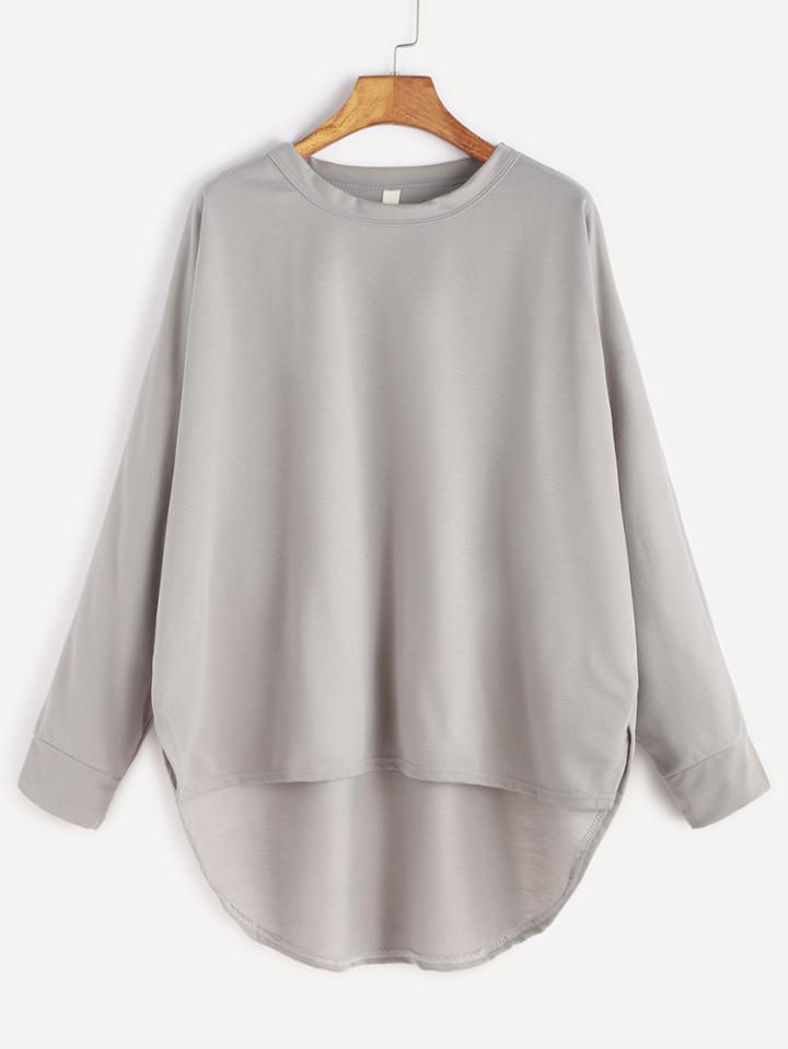 Romwe Pale Grey High Low Slit Side Sweatshirt