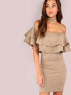 Romwe Flounce Layered Neckline Suede Choker Dress