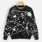 Romwe Star Pattern Drop Shoulder Sweater